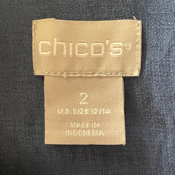 Chico's Deep Indigo Dobby Button Front Tunic Grograin Trim Size 12/14 Large - Picture 8 of 8